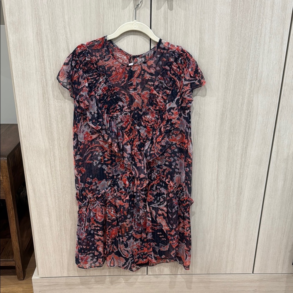 IRO Floral Chiffon Dress in Red and Blueish Purple sz 42 NWT